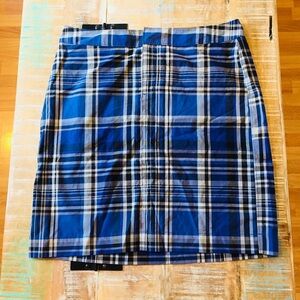 NWT G.H. Bass Plaid Cotton Skirt 8 blue black